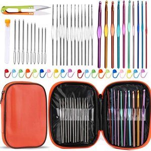 54 Pcs Crochet Blunt Needles Set Crochet Hooks Scissors Kit Case Ergonomic